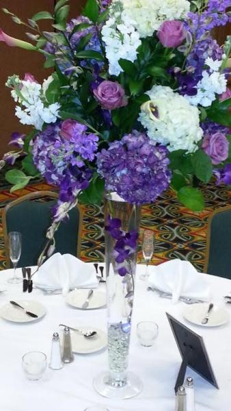 purple tall centerpiece